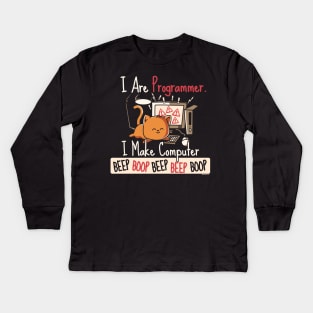 I Are Programmer Beep Boop Cute Programmer Cat Kids Long Sleeve T-Shirt